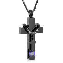 Cross Cremation Ashes Urn Pendant Necklace with Prayer for Memorial Keepsake, Purple