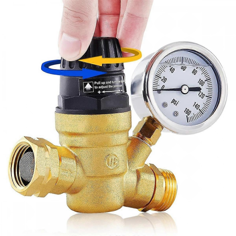 Rv Water Pressure Regulator Valve, Adjustable Water Pressure Reducer With Gauge And Inlet Screen Filter For Rv 6472608688494