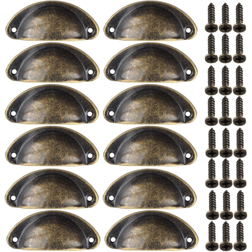 12Pcs Retro Half Moon Drawer Pulls Kitchen Cupboard Door Handles Bronze 6472608715282