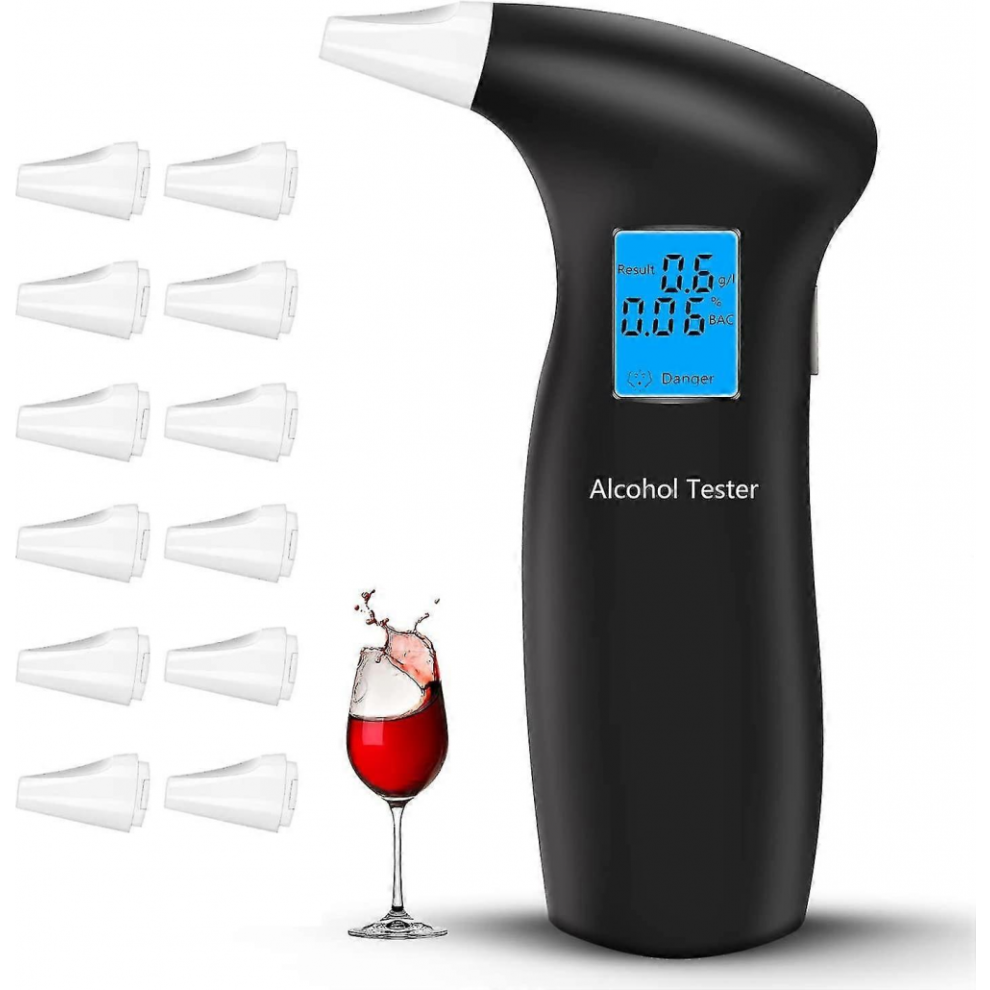 Alcohol Tester,police Accurate Alcohol Meter, Professional Alcohol Tester With 12 Mouthpieces & Lcd Screen