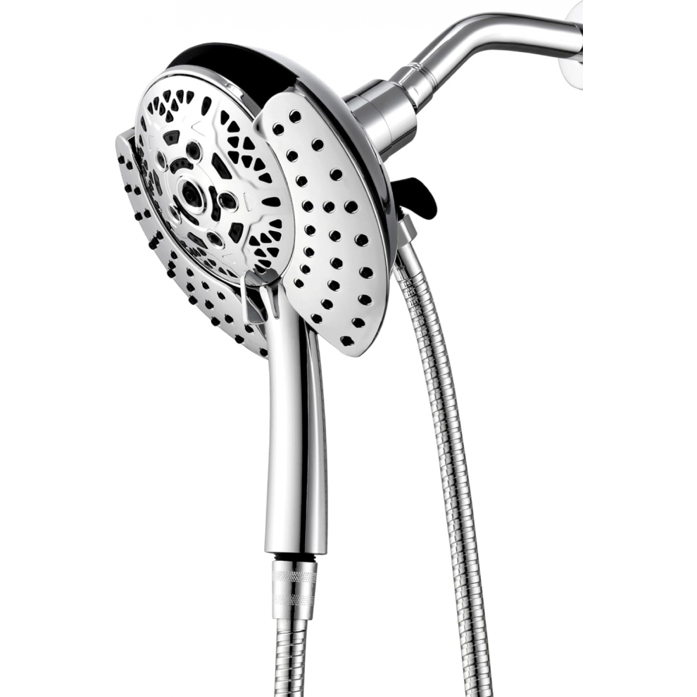 High Pressure Dual Shower Head With Handheld & Rainfall Modes - 59" Rotatable Stainless Steel Hose 6472608794713