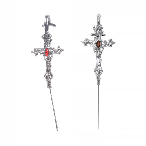 Gothic Crosses Design Ear Studs Black Metal Punk-Silver Plated 1