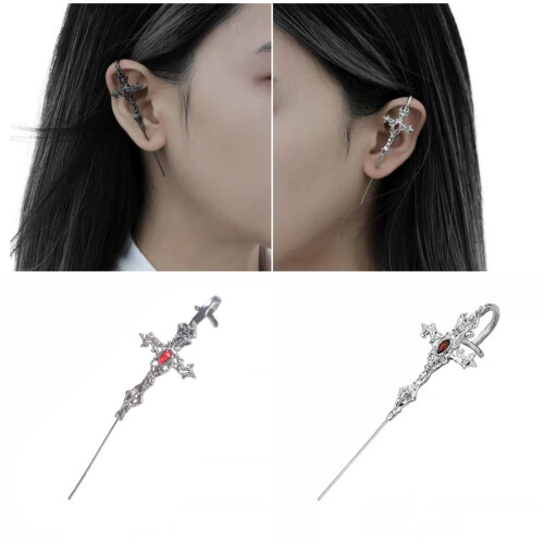 Gothic Crosses Design Ear Studs Black Metal Punk-Silver Plated 2