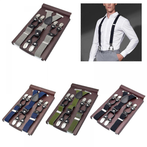 Khaki vintage braces for men with adjustable clips 1