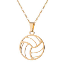 Team Spirit Stainless Steel Volleyball Necklace Adjustable-Gold
