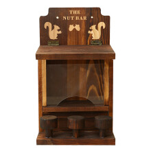 Wooden Squirrel Feeder, Rustic Garden Bench Style Outdoor Feeding Station, Handmade With 3 Stools And Wooden Table Decor
