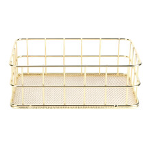 Gold Wire Basket for Stylish Organization, Metal Storage Basket with Desktop Storage Tray Function, Iron Grid Storage Tray for Cosmetic Stationery Org