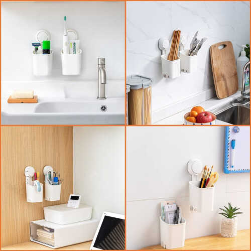 Soporte para cepillo de dientes con drenaje automático, fácil de usar e impermeable, blanco, 2 unidades. 2