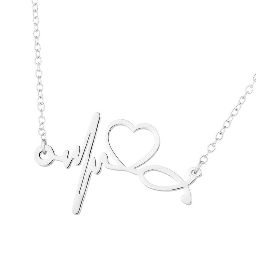 Hospital Theme Neckchain Jewelry ECG Inspired Necklace-Silver
