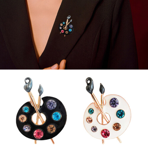 Enamel Brooch With Crystal Artistic Unisex Accessory-Black 2