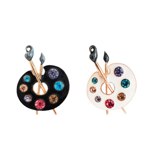 Enamel Brooch With Crystal Artistic Unisex Accessory-Black 1