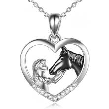Girl And Horse Colored Heart Shaped Clavicle Necklace
