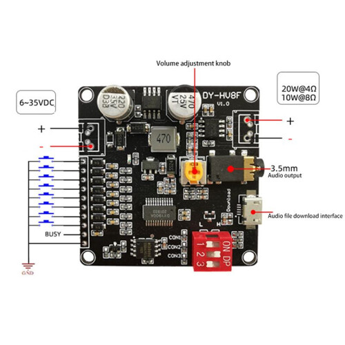 5X 12V/24V Voice Playback Module Serial Port Control Playback 10W/20W Voice Module HV8F 1