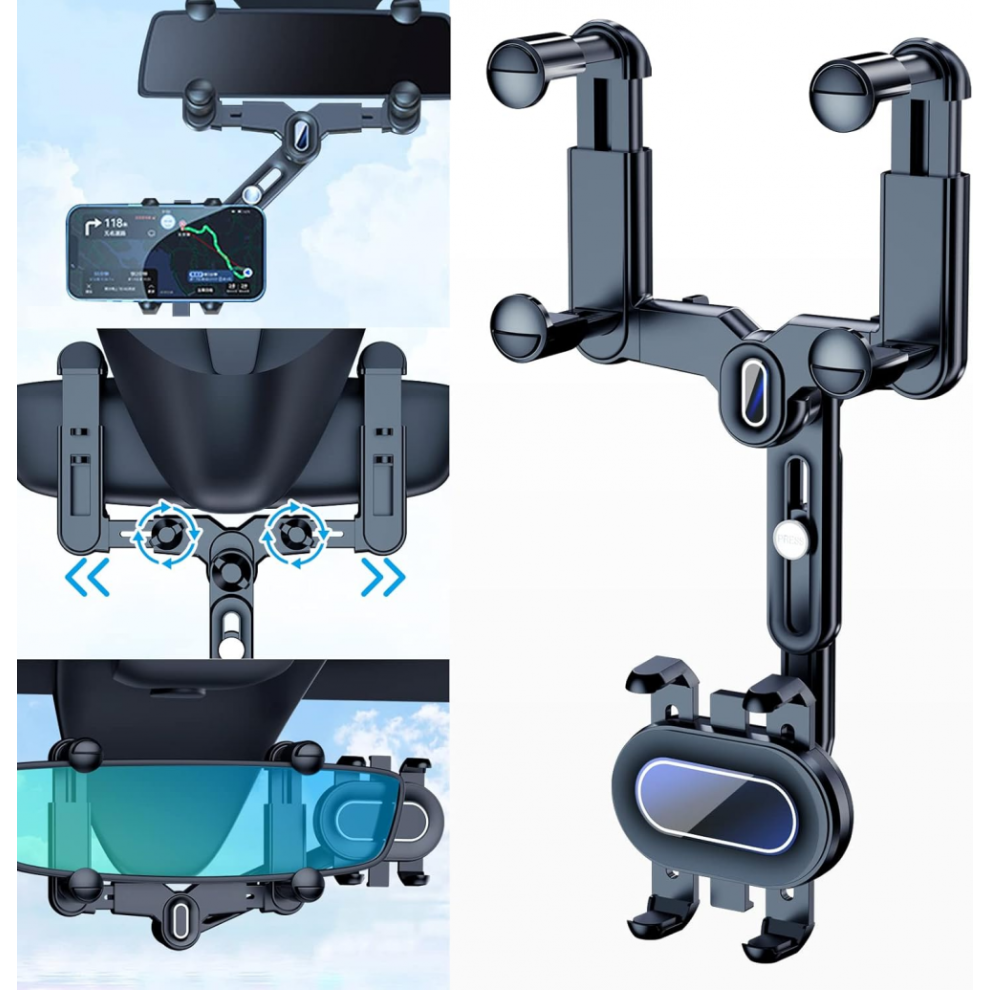 Phone Mount For Car, 360 Rotatable And Retractable Car Phone Holder Mount Free Adjustment Rear View Mirror Phone Holder For Car 6472608716333