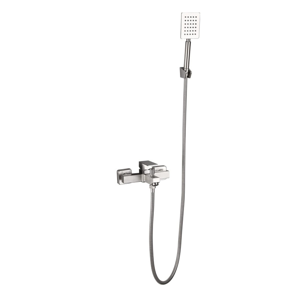 Bathtub Faucet With Square Shower Set, 304 Stainless Steel Wallmount Mixer Tap, Brushed Finish 9426802772005