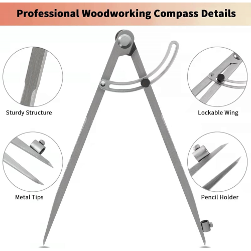 Professional Large Compass For Woodworking, 12 Inch Compass With Wing, Compass For Geometry, Compass Drawing Tool 1