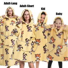 (1pc-Adult Long, Doge Yellow) Oversized Blanket Flannel Warm Family Halloween Avocado Women HomewearSweatshirt