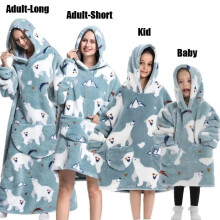 (1pc-Adult Long, Polar Bear Blue) Oversized Blanket Flannel Warm Family Halloween Avocado Women HomewearSweatshirt