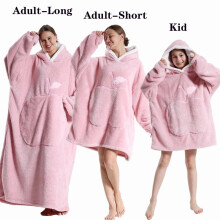 (1pc-Adult Long, Pink apple) Oversized Blanket Flannel Warm Family Halloween Avocado Women HomewearSweatshirt