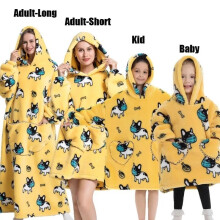 (1pc-Adult Size, Mask Dog Yellow) Oversized Blanket Flannel Warm Family Halloween Avocado Women HomewearSweatshirt