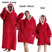 (1pc-Adult Size, red Apple) Oversized Blanket Flannel Warm Family Halloween Avocado Women HomewearSweatshirt
