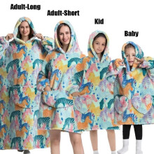 (1pc-Baby Size, Zebra Colours) Oversized Blanket Flannel Warm Family Halloween Avocado Women HomewearSweatshirt