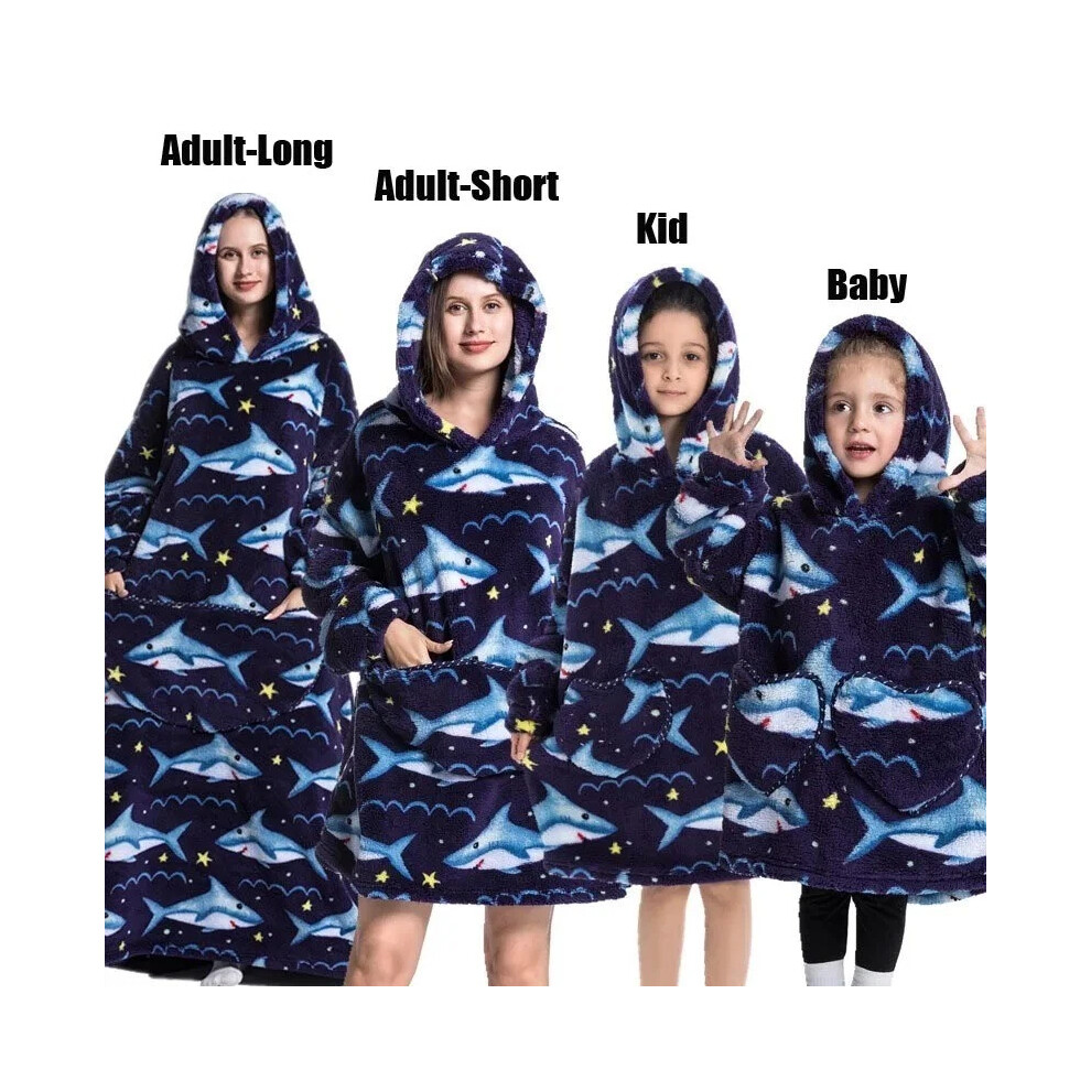 (1pc-Baby Size, Shark) Oversized Blanket Flannel Warm Family Halloween Avocado Women HomewearSweatshirt