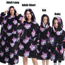(1pc-Baby Size, Doge Black) Oversized Blanket Flannel Warm Family Halloween Avocado Women HomewearSweatshirt