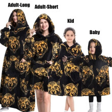 (1pc-Baby Size, Cheetha Black) Oversized Blanket Flannel Warm Family Halloween Avocado Women HomewearSweatshirt