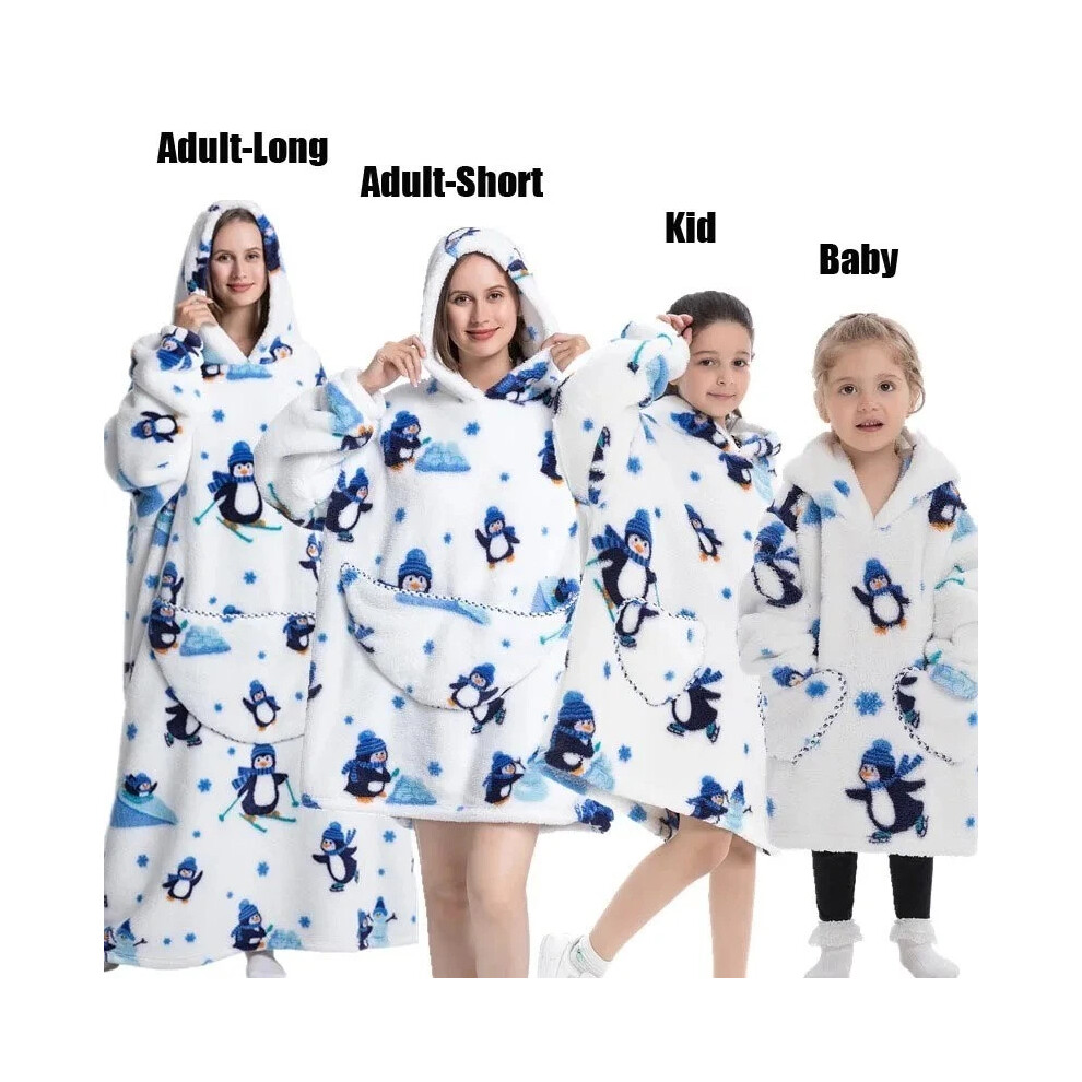 (1Pc-Baby Size, Penguine ) Oversized Blanket Flannel Warm Family Halloween Avocado Women Homewearsweatshirt White