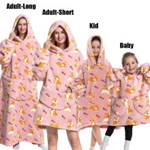 (1pc-Kids Size, Doge Pink) Oversized Blanket Flannel Warm Family Halloween Avocado Women HomewearSweatshirt