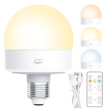 Wiederaufladbare LED-Glühlampe mit 3 Farbtemperaturen und Fernbedienung Lampenfassung E26/E27
