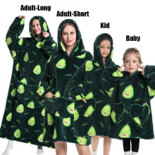 (1pc-Kids Size, Avao Dark green) Oversized Blanket Flannel Warm Family Halloween Avocado Women HomewearSweatshirt