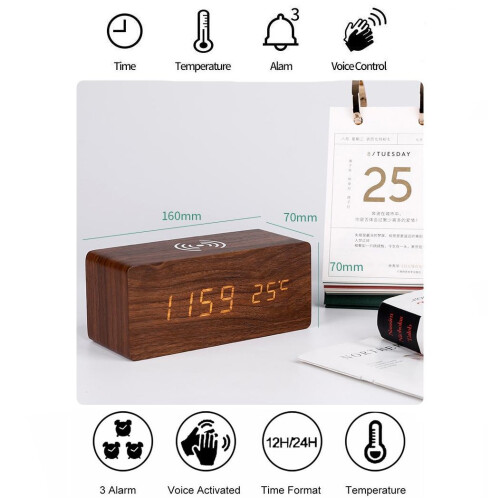 Digitaler LED Wecker mit kabellosem Laden 2