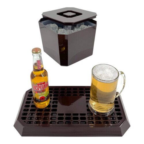 Octagonal Plastic Ice Bucket &Drip Tray Brown 2