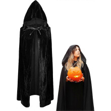 (As show, One size) Hooded Cloak Halloween Cape Unisex Velvet Long Velvet Cape for Christmas Halloween Vampire Wizard Cosplay Costume