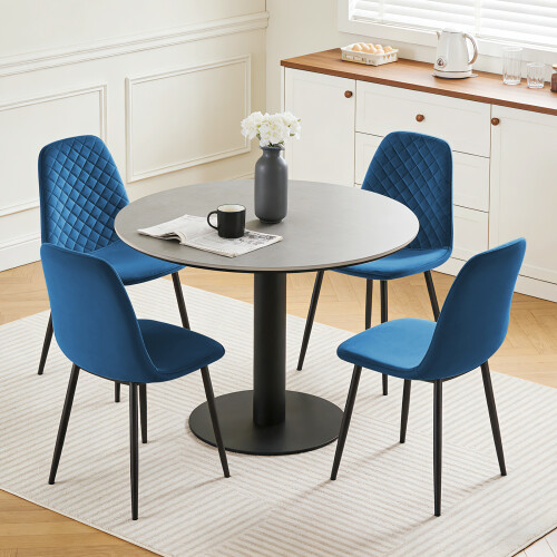 AINPECCA 4PCS Velvet Dining Chairs Metal Legs Blue 1