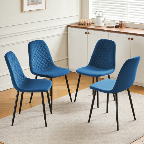 AINPECCA 4PCS Velvet Dining Chairs Metal Legs Blue