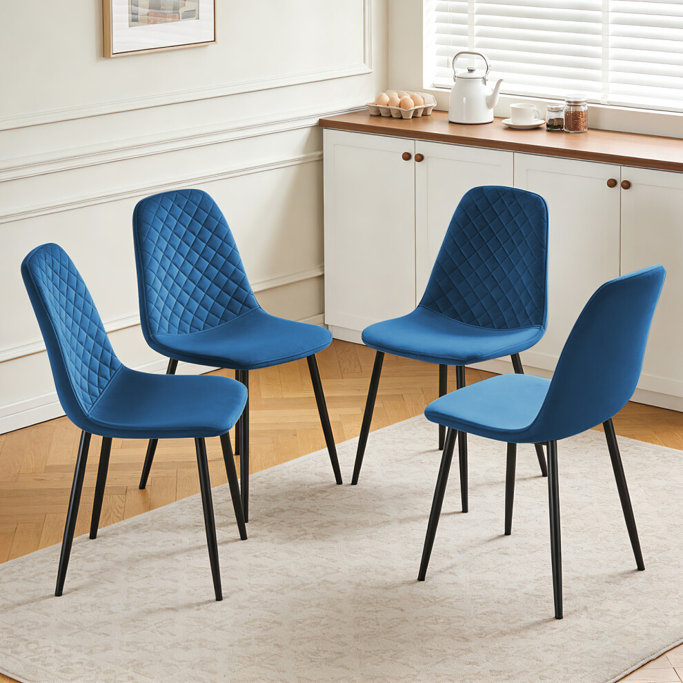 Ainpecca 4Pcs Velvet Dining Chairs Metal Legs Blue