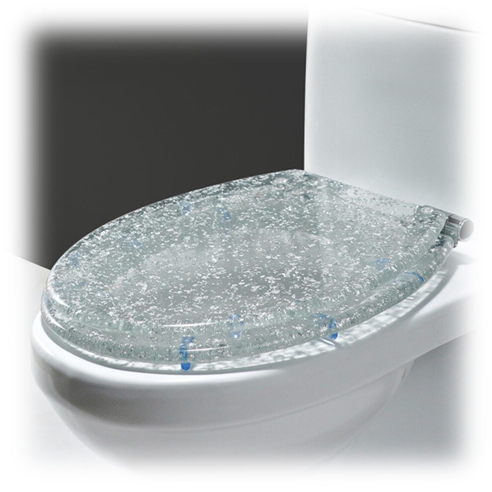 Glitter Toilet Seat Soft Close Quick Release 360Degree Stainless Steel Hinges 36X42 Cm Transparent Silver 9001264832674