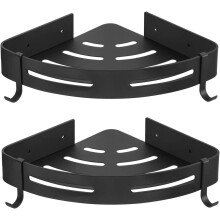 Hjørnebruserorganisator, selvklæbende hjørnebruserholder med kroge til badeværelse, stor opbevaringsplads aluminiumsdesign ingen boring nem
