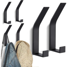 Conjunto de 6 ganchos de parede pretos para casacos, com instalação invisível por meio de furadeira e parafusos. Ganchos modernos para pendu
