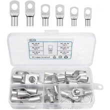 Buiskabelschoenset, 30 stuks, kabelschoenen 16 mm², 25 mm², 35 mm², ringkabelschoenen M8, M10, koperen kabelschoenen, vertinde koperen krimp