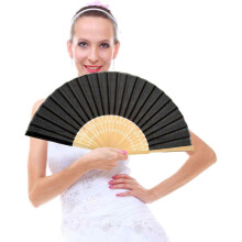 Dekoration & Hochzeit: Tragbarer Handfächer zum Tanzen aus Bambusseide, faltbarer Fächer im Vintage-Retro-Stil, elegantes Geschenk (Schwarz, 2