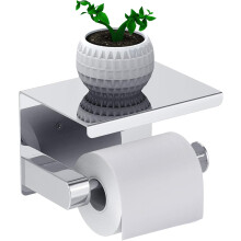 Toiletrulleholder med rummelig hylde, vægmonteret eller selvklæbende, faldsikkert design, rustfast rustfrit stål, premium materiale til dæmpning