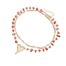 Lightweight Double Layer Crystal Pendant Necklace Fashion-Red