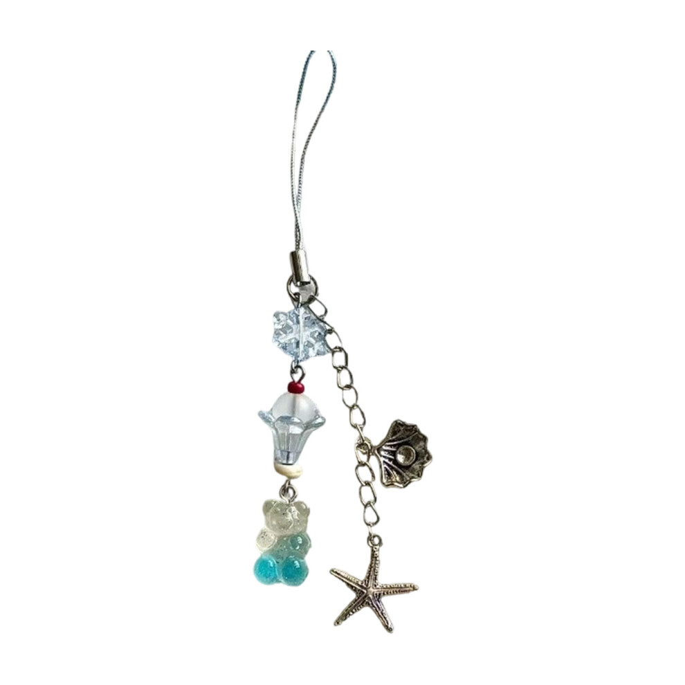 Beaded Phone Strap With Fruit Charm For Bag And Card- Blue 7696001108659