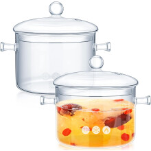 Conjunto de 2 panelas de vidro Zubebe para cozinhar no fogão, panela de vidro com tampa, resistente ao calor, transparente, panelas e frigid