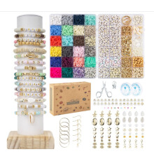 Conjunto de mais de 7200 peças de miçangas para pulseira, feitas de argila polimérica de 6 mm, com letras, números e o tema "amor" para cria