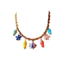 Fashionable Ceramic Fish Charm Necklace In Sturdy Stainless